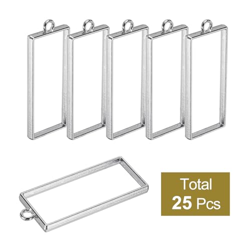 uxcell 25Pcs Alloy Open Bezel Pendants, Rectangle Hollow Frame Pendant Geometric Open Back Frame Pendant for Resin Jewelry Making Earrings Necklace Bracelet DIY, Silver Tone - color: Silver Tone, size: 1.93 x 0.8 inch