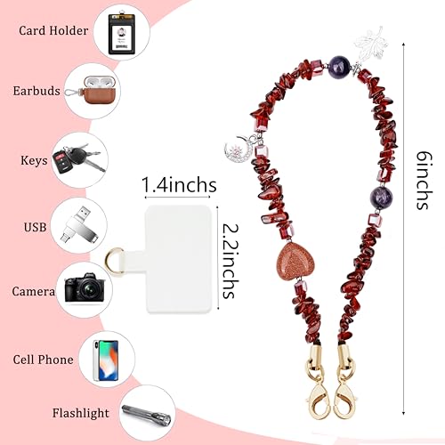 Marble Beaded Phone Wrist Strap,Detachable Phone Bracelet Strap with Tether Tab,Hands-Free Wristlet Strap (wine red) - color: Wine Red