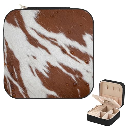 Western Cow Print Small Jewelry Case, Portable Travel Jewelry Box With Mirror, Mini Jewelry Organizer For Rings Earrings Pendants Watches Necklaces, Mini Essentials Gift For Women Mom Wedding Birthday - color: Western Cow Print 1