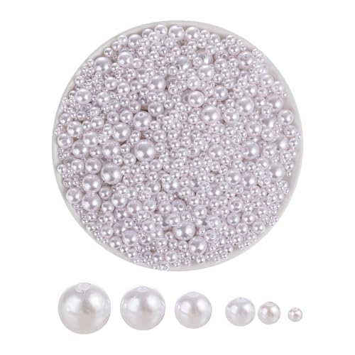 1865Pcs Pearls for Crafts,6 Sizes Mixed White Fake Pearl Beads,Acrylic Pearls Bulk for Jewelry Making with Holes,Bracelet Necklace DIY,Vase Filler and Makeup Brush Case(4-14 mm) - size: Various Sizes(White)