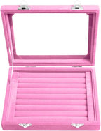 Jewelry Box Rings Organizer Tray 7 Slots Velvet Earring Storage Box With Transparent Lid Jewelry Display Case for Women (Light Pink) - color: Light Pink
