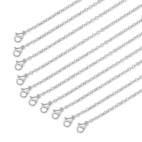 10 PCS Necklace Chains, Stainless Steel Cable Chain Necklace Silver Plated Bulk Necklaces Extender for Jewelry Making DIY Supplies, 17.7 Inches (10)