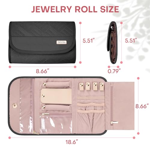 Travel Jewelry Organizer Box, Foldable Travel Case for Earrings, Necklaces, Rings, Bracelets, Black - color: Black-Tri-fold Style