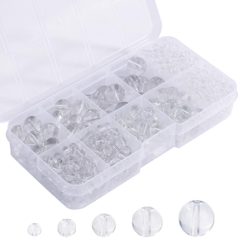 Transparent Round Crystal Glass Beads for Jewelry Making (4/6/8/10/12mm), Smooth Round Natural Gemstone Glass Spacer Loose Beads for Crafts Bracelets Necklaces Charms - color: Round Smooth Glass Beads:Transparent