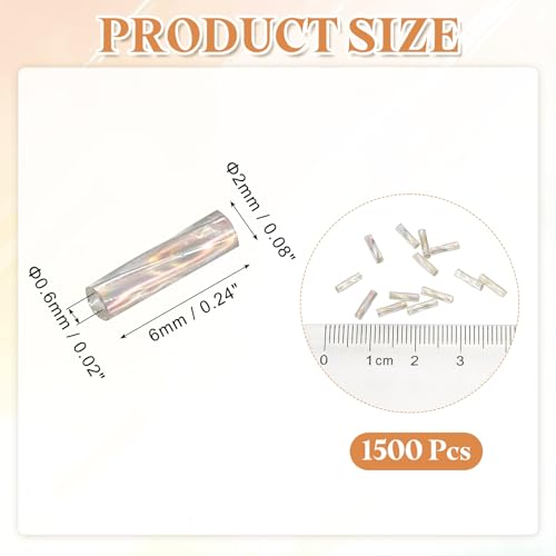 uxcell 1500Pcs Glass Bugle Seed Beads, 6x2mm Mini Long Tube Seed Beads Tube Loose Glass Seed Spacer Bead for DIY Earring Bracelets Necklace Jewelry Making Embroidery, Iridescent Silver - color: Iridescent Silver