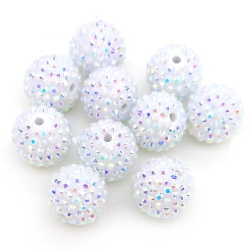50pcs 20mm Large Size Rhinestone Disco Ball Beads Round Spacer Color Painted Charms for Jewelry Bracelet Necklace Pen Bag Chain Making Crafts Beading Supplies (20mm White Rhinestone) - color: 20mm white rhinestone