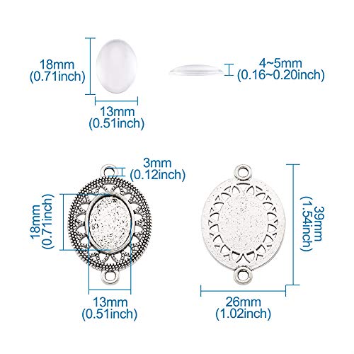 FASHEWELRY 10 Sets Tibetan Style Alloy Oval Bezel Pendant Trays with Transparent Glass Cabochons Hollow Blank Base Connector for DIY Photo Pendant Making - color: 13x18mm-10 Sets