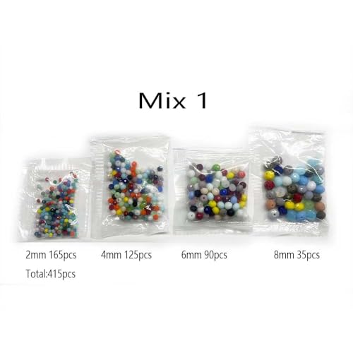 415pcs Rondelle Crystal Glass Beads 2mm 4mm 6mm 8mm Mixed Sizes, Faceted Briolette Spacer Czech Seed Loose Beads for DIY Jewelry Making (Mix 1) - color: Mix 1