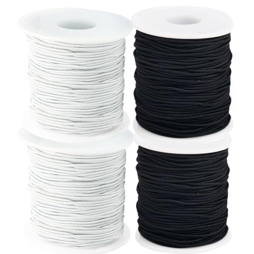 1mm Stretchy Bracelet String, QBJAYTY Strong Elastic String for Bracelets, Stretchy String for Beads Beading, Friendship Bracelet String Elastic Black White-4 Rolls - size: 1mm, style: black*2 white*2