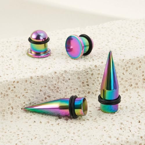 Longbeauty 14G-00G 36pcs Ear Gauges Stretching Kit Surgical Steel Tapers for Ears Gauge Starter Kits Single Flat Top Gauges Plugs for Women Men - color: Colorful