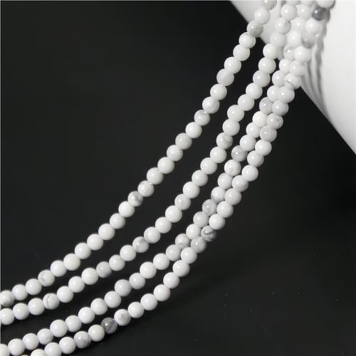 MJDCB 320pcs Natural Small Stone Beads 2mm White Howlite Round Smooth Loose Gemstone Bead for Jewelry Making Bracelets Earrings Necklaces Accessories - color: Howlite