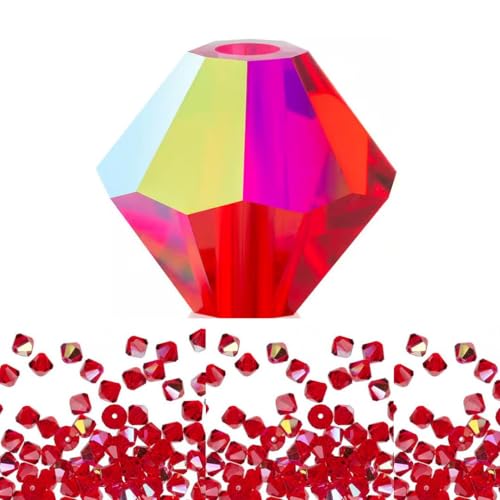 100pcs Authentic Preciosa 3mm (0.12 Inch) Small Faceted Bicone Crystal Loose Beads Light Siam AB Compatible with Swarovski Elements Crystals for Jewelry Making Pre-B360 - color: Light Siam AB, size: 3mm (0.12 Inch) - 100pcs