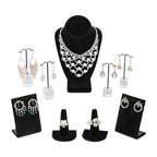 MOOCA Jewelry Display Set, Necklace Display Bust, Earring Organizer, Ring Holder Stand for Showcase and Store, Premium Fabric - color: 4) 9 piece. Black Velvet