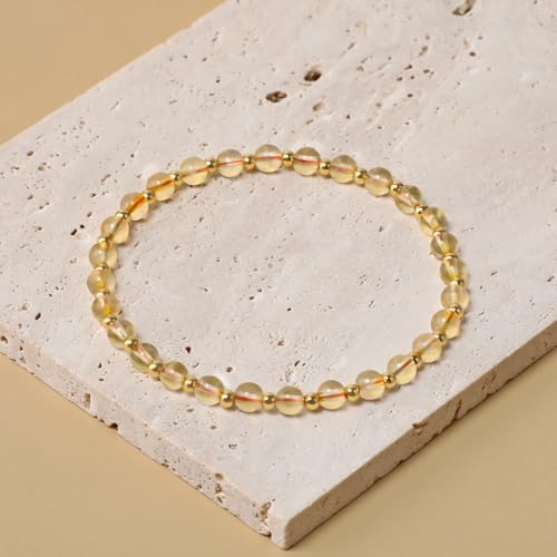 QOGIR 14k gold Handmade Healing Bracelet, Natural Gem Stone Crystal Elastic Gold Bracelet - color: Citrine - Wealth, size: 4m