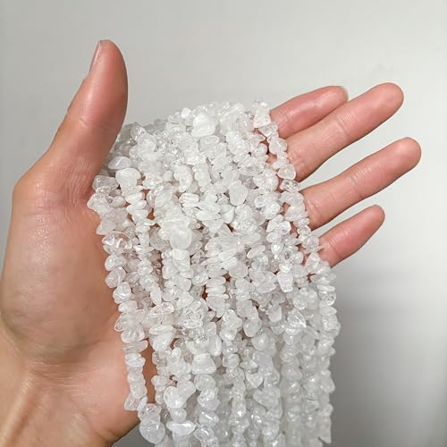 Natural Chip Stone Beads About 200pcs White Crystal Stones 5-8mm Irregular Gemstone Healing Crystal Loose Rocks for Bracelet Necklace Earrings Jewelry Making(White Crystal) - color: white crystal