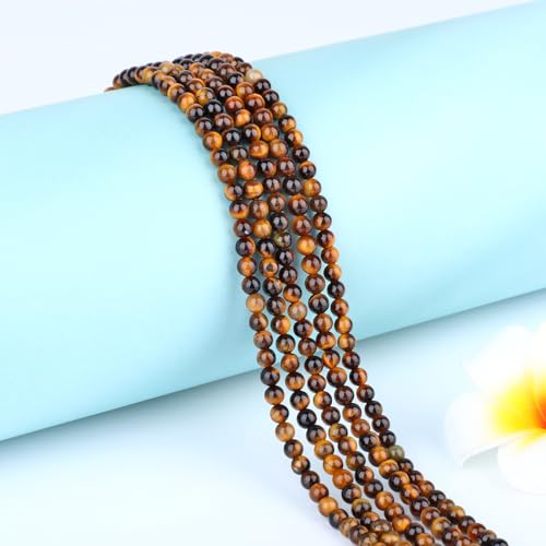 Natural Stone Beads Round Genuine Real Stone Beading Strand Loose Gemstones DIY Smooth Bead for Bracelet Necklace Earrings Jewelry Making (Yellow Tiger's Eye, 4mm 90 Pieces) - color: Yellow Tiger's Eye, size: 4mm 90pcs