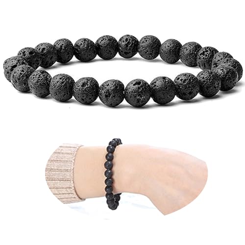 Handmade 8mm Beaded Bracelets For Men Protection Bracelet For Women Chakra Feng Shui Stretchy Handmade Lucky Money Stretchy Crystal Bracelets Best Gifts - color: Lava 1PCS