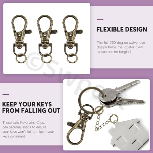 Swpeet 125Pcs Bronze Keychain Making Set, 25Pcs Swivel Lanyard Snap Hook, 25P Keychain Ring, 25P Extender Chains, 50P Open Jump Rings, Swivel Lobster Clasps, Keychains Clips - color: Qinggu