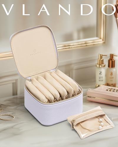 VLANDO Travel Jewelry Case Organizer, Small Jewelry Box with 6 Velvet Jewelry Zipper Bags, Holidays Gifts for Women Girls Friends-Purple - color: 6PCS-Purple