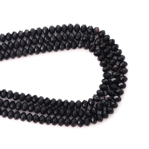 Faceted 4x6mm Natural Black Agate Stone Rondelle Spacer Gemstone Beads Loose Semi Gemstone Beads for Jewelry Making - color: Black Agate