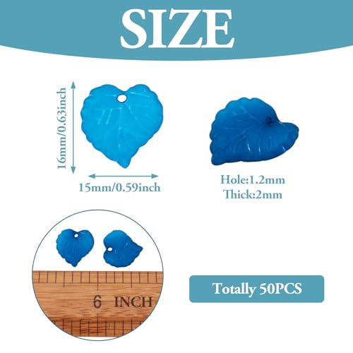 100Pcs Frosted Acrylic Leaf Charms Teal Transparent Plant Pendants Clear Autumn Leaves Beads Summer Charms for Jewelry Making - color: Teal #2