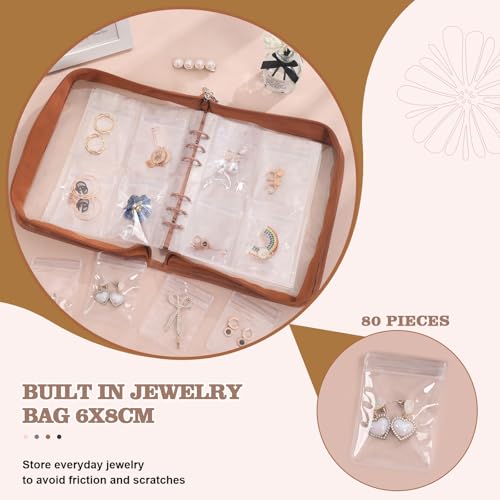 Jewelry Organizer Case Travel Jewelry Storage Bag Clear Jewelry Rolls (Light Brown,With 80 PCS Earring Pouches) - color: Light Brown,With 80 PCS Earring Pouches