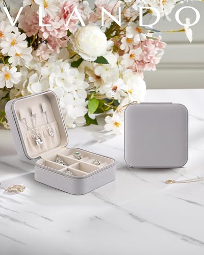 VLANDO Travel Jewelry Box, Small Jewelry Travel Organizer Case for Girls Women - Grey - color: I.Grey