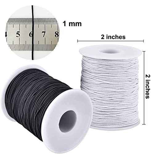 LUSTEMBER Elastic String for Bracelets, 2 Rolls 1 mm Sturdy Stretchy Elastic Cord for Jewelry Making, Necklaces, Beading - size: Black+White