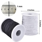 LUSTEMBER Elastic String for Bracelets, 2 Rolls 1 mm Sturdy Stretchy Elastic Cord for Jewelry Making, Necklaces, Beading - size: Black+White
