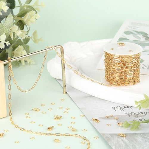 SMYHTGLIF 5 Meters Gold Stainless Steel Chain for Jewelry Making Paperclip Cable Craft Jewelry Making Chains Necklace Bracelet Jewelry Chain Findings - color: Gold, size: 3×7.5mm