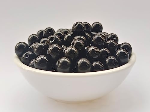 Glass Beads 6mm 140pcs Round Smooth Loose Beads for Bracelet Necklace Jewelry Making Craft DIY（6mm, 50607 Black） - color: Black, size: 6mm