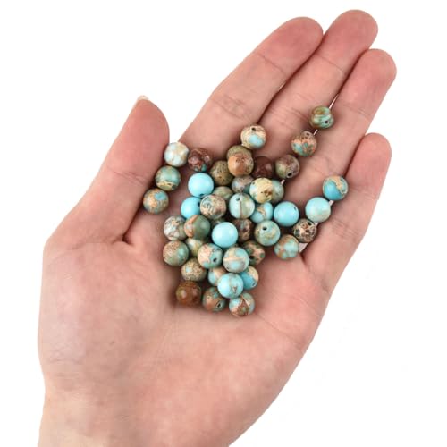 8mm Turquoise Blue Sea Sediment Imperial Jasper Round Gemstone Natural Stone Loose Beads for Jewelry Making Design Crafts 45 Pcs 15 Inch - color: Turquoise Blue, size: 8mm
