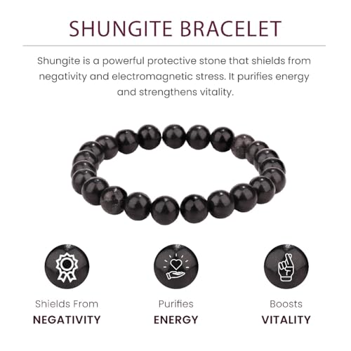 Crystal Vibe 8mm Beaded Bracelets For Women Men - Healing Crystal Bracelet - Adjustable Size - color: shungite
