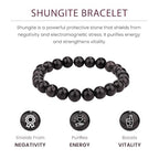 Crystal Vibe 8mm Beaded Bracelets For Women Men - Healing Crystal Bracelet - Adjustable Size - color: shungite