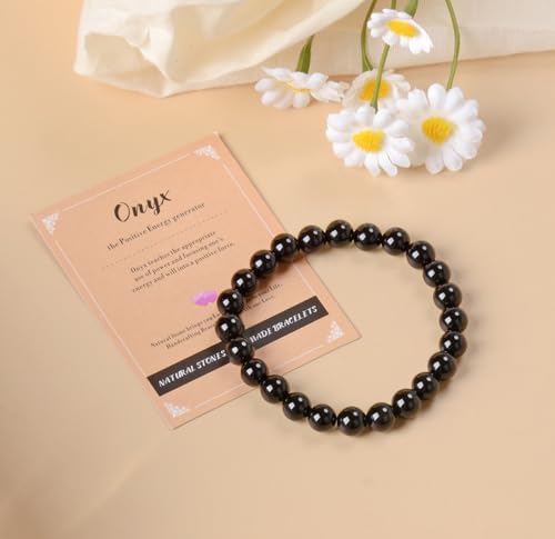AD Beads Handmade Gemstone Stretch Elastic Bracelet Crystal Healing Reiki Nature's Beauty and Spiritual Essence Unisex - color: Black Onyx, size: 8mm