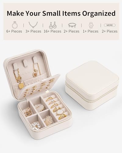 VLANDO Mothers Day Mom Gifts - Travel Jewelry Case, Small Travel Jewelry Organizer Box for Girls Women - White - color: White