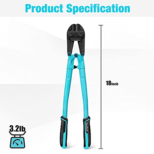 DURATECH 18-inch Heavy Duty Bolt Cutter for Rods, Bolts, Rivets, Chains, and Steel Wires, Bi-Material Ergonomic Rubber Grip Handle, Chrome Vanadium Steel Forged Blade - size: 18" Bolt Cutter