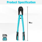 DURATECH 18-inch Heavy Duty Bolt Cutter for Rods, Bolts, Rivets, Chains, and Steel Wires, Bi-Material Ergonomic Rubber Grip Handle, Chrome Vanadium Steel Forged Blade - size: 18" Bolt Cutter