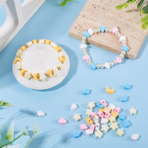 200Pcs Polymer Clay Beads Candy Moon Star Cloud Bead Colorful Slice Loose Spacer Beads for DIY Friendship Bracelet Necklace Earring Phone Strap Charm Keychain Jewelry Making - color: Mixed Color-Cloud