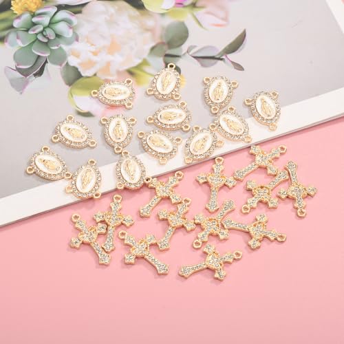 Jiali Q 20 Piece Set Rhinestone Cross Connectors and Pendants for Jewelry Making (Gold Our Lady of Grace) - color: GOLD Our Lady of Grace