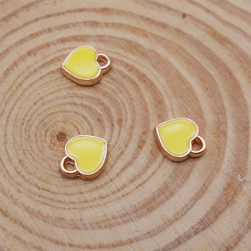 200 pcs Tiny Heart Enamel Charm Gold Plated Alloy Love Pendant Bracelet Earring Keychain Jewelry Crafts 6x8mm - color: Yellow