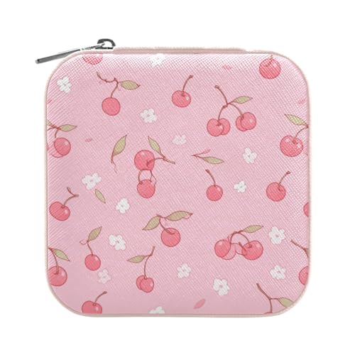Travel Jewelry Case Jewelry Box Organizer for Women Girls Man Small Mini Portable Jewelry Storage Box for Earring Ring Necklace Pink Cherry and Flowers Pink - color: Pink Cherry and Flowers