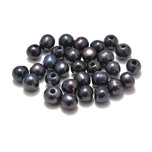 AD Beads Natural Gemstone 10mm Round Loose Beads Big Hole 2mm Sized 30pcs (Black Pearl) - color: Black Pearl