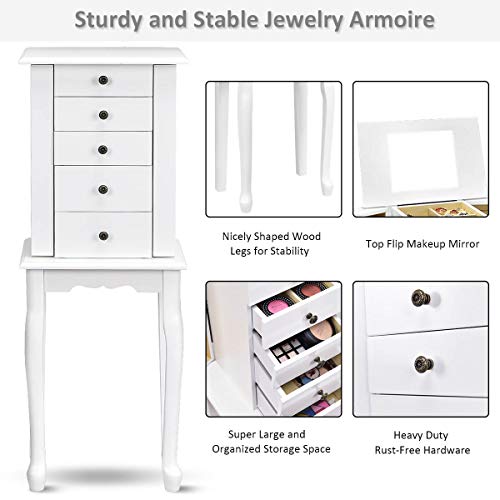 Giantex Jewelry Cabinet Armoire Box Storage Chest Necklace Stand Organizer - color: White