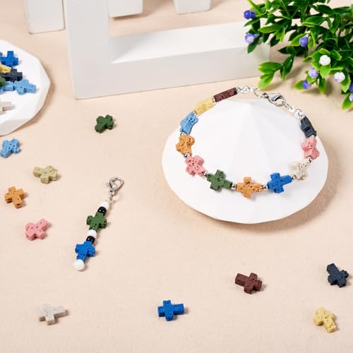 40Pcs Cross Beads for Jewelry Making Cross Lava Rock Stone Beads Small Gemstone Volcanic Lava Rock Bead Gemstone Crucifix Bracelet Charms for Women Men Bracelet Jewelry Making - color: Lava Rock-Multicolor