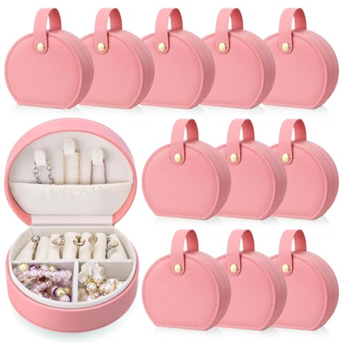 Weysat 12 Pack Travel Jewelry Case Bridesmaid Gifts Box Bulk Small Leather Earring Organizer for Women Proposal Return Gift (Dark Pink) - color: Dark Pink