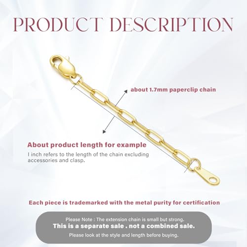 14k Gold Necklace & Bracelet Extender Chain, 1"/1.5"/2"/3"/4"/5" Durable Removable Gold Extension Chain - color: style 4-yellow, size: 1inch