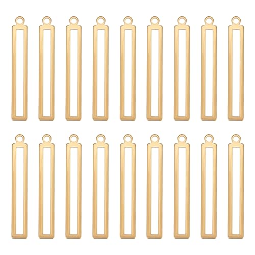 BENECREAT 50pcs Rectangle Hollow Brass Pendants, Golden Bezel Link Charm Frame Charms for DIY Craft Jewelry Making, 33x5x1mm, Hole: 1.6mm - color: Hollow Rectangle