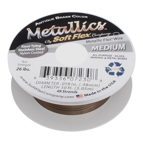 Soft Flex 49 Strand Beading Wire - Medium 0.19 Diameter - 10 Feet Nylon Design Wire - style: Antique Brass