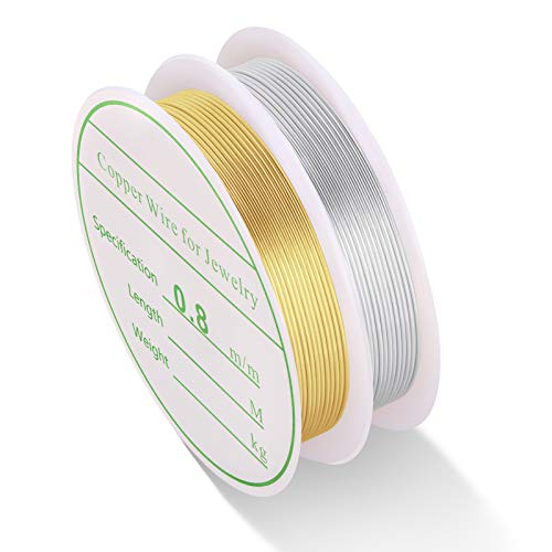 2 Pack Jewelry Craft Wire - 20 Gauge Tarnish Resistant Copper Beading Wire for Jewelry Making, 0.8mm X 3m Each (Gold, Silver) - color: Gold,Silver